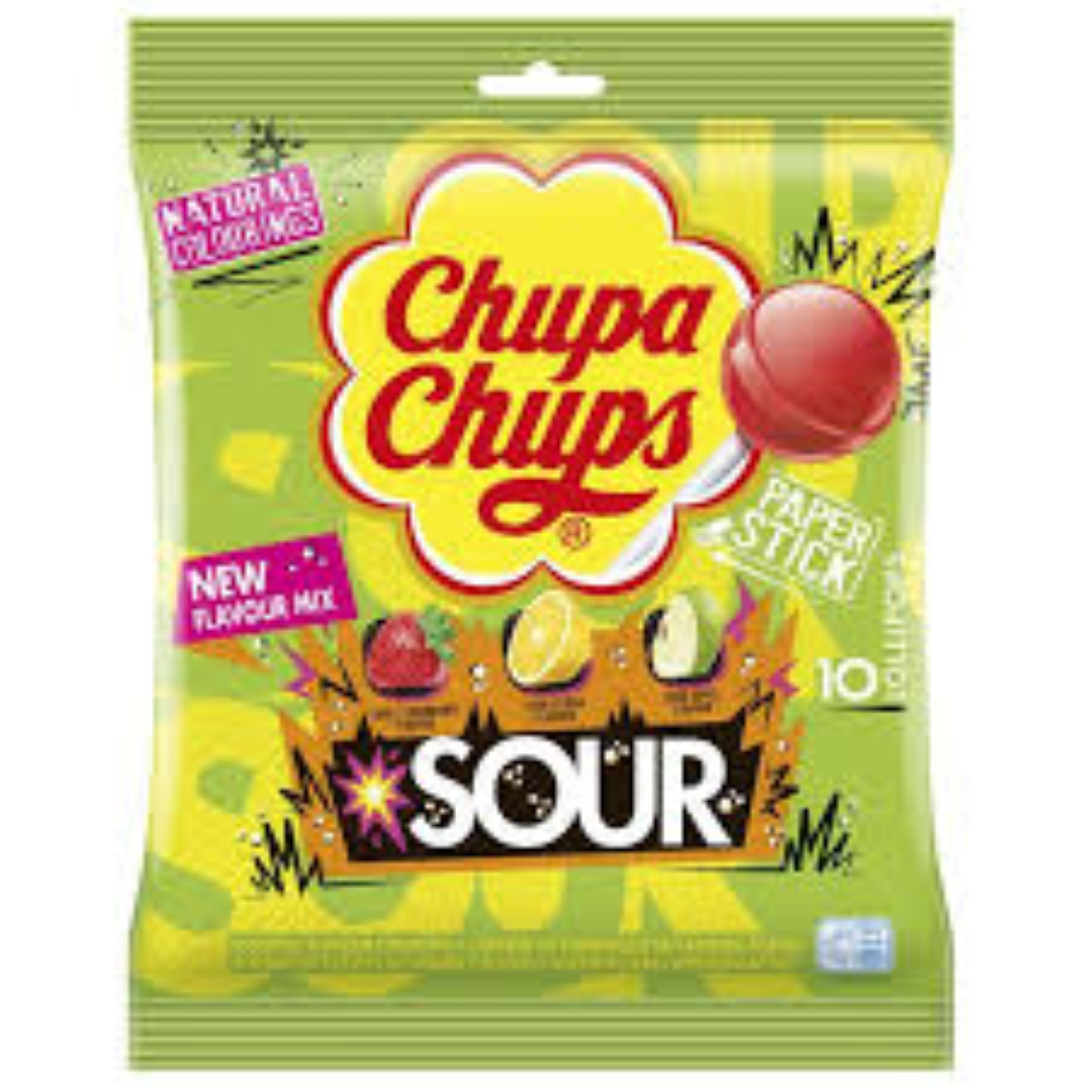 CHUPA CHUPS PAPER STICK SOUR LOLLIES 120G